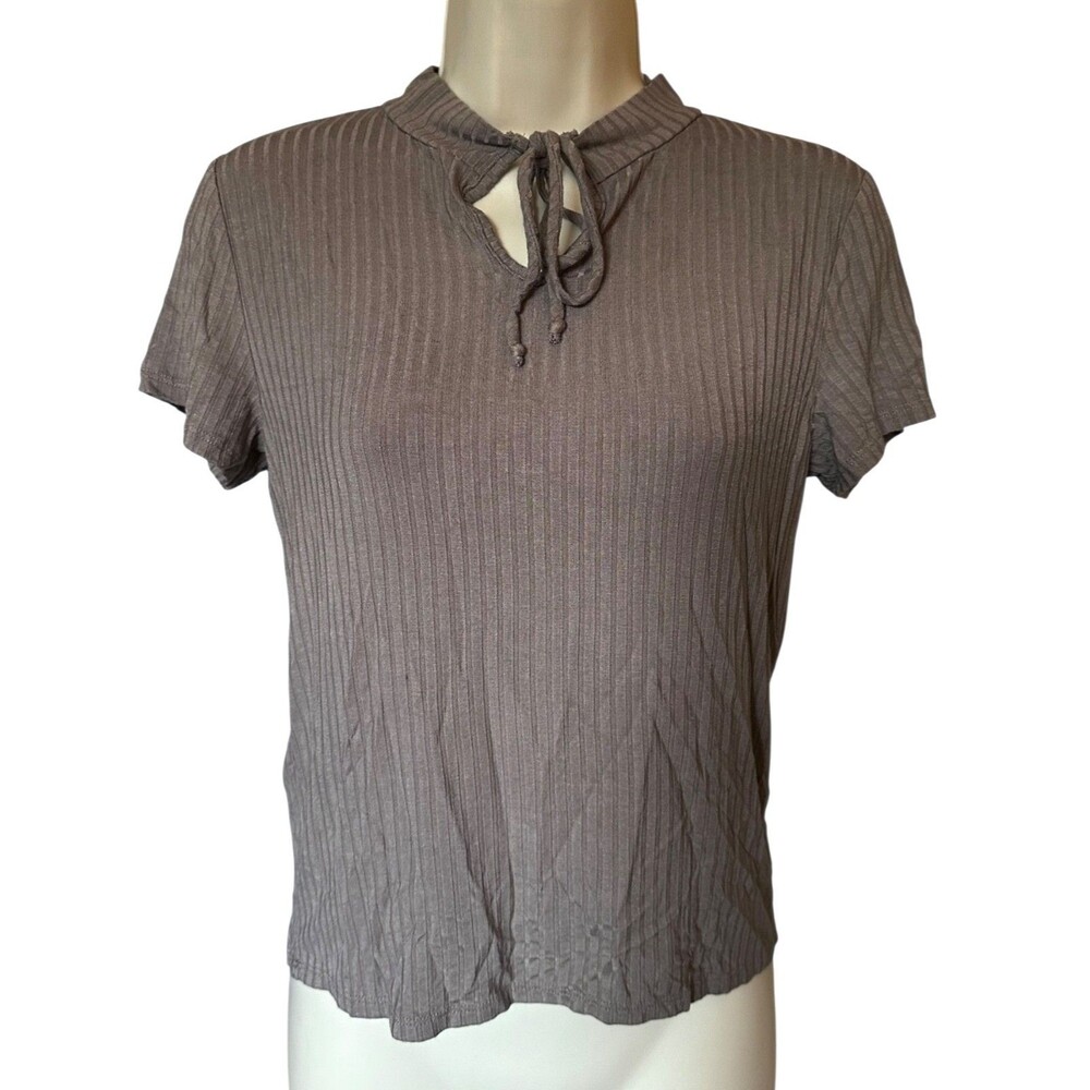 Urban Episode Junior's Fitted Top Soft Rayon w/Tie Neck Size XL Brown Striped
